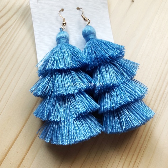 Powder Blue 4 Layer Fiesta Tassel Earrings - Picture 2 of 3